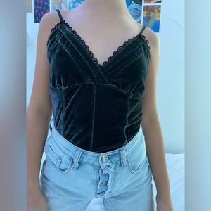 thick velvet dark gray bralette-style tank top adjustable straps
